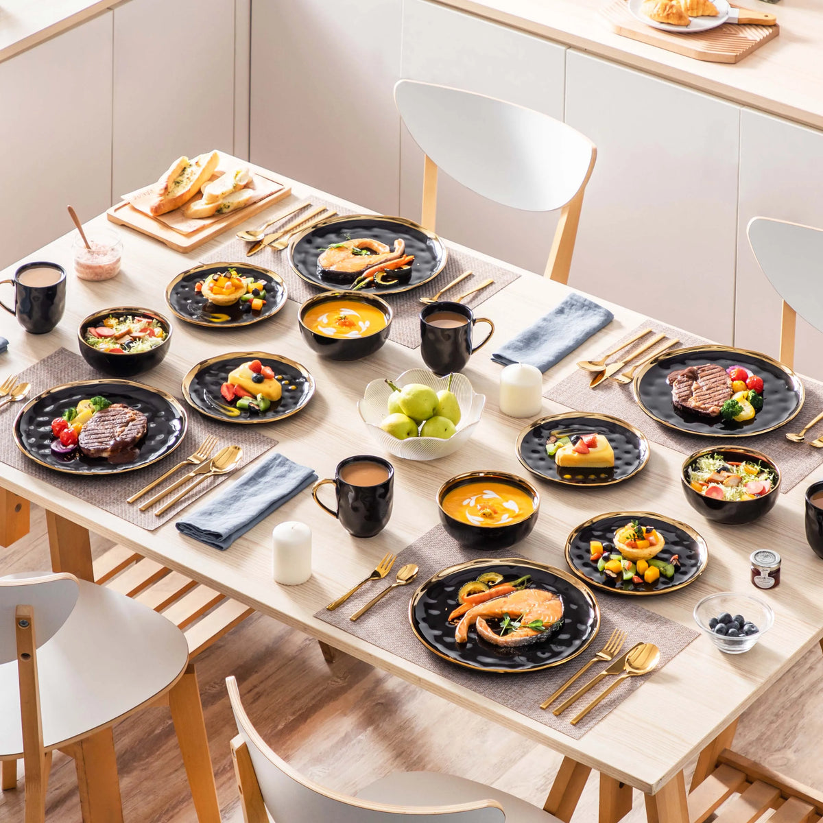 Malacasa Ceramic Dinnerware Set With Gold Trim Tableware