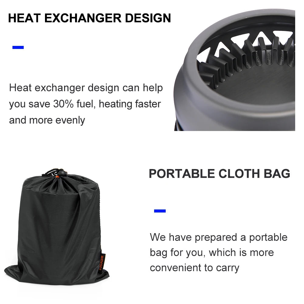 Widesea Camping Cooking System With Heat Exchanger Gas Burner Stove Pot Set