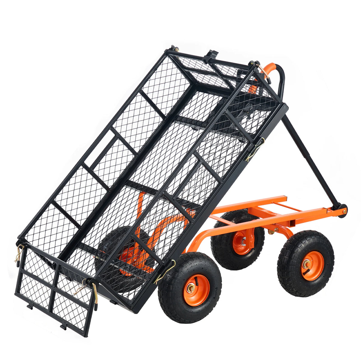 SucceBuy Garden Cart Sturdy Metal Utility Wagon With Dump Capacity