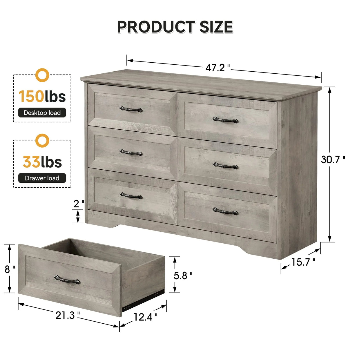 Studyset 6 Drawer Dresser For Bedroom Living Room Storage Furniture