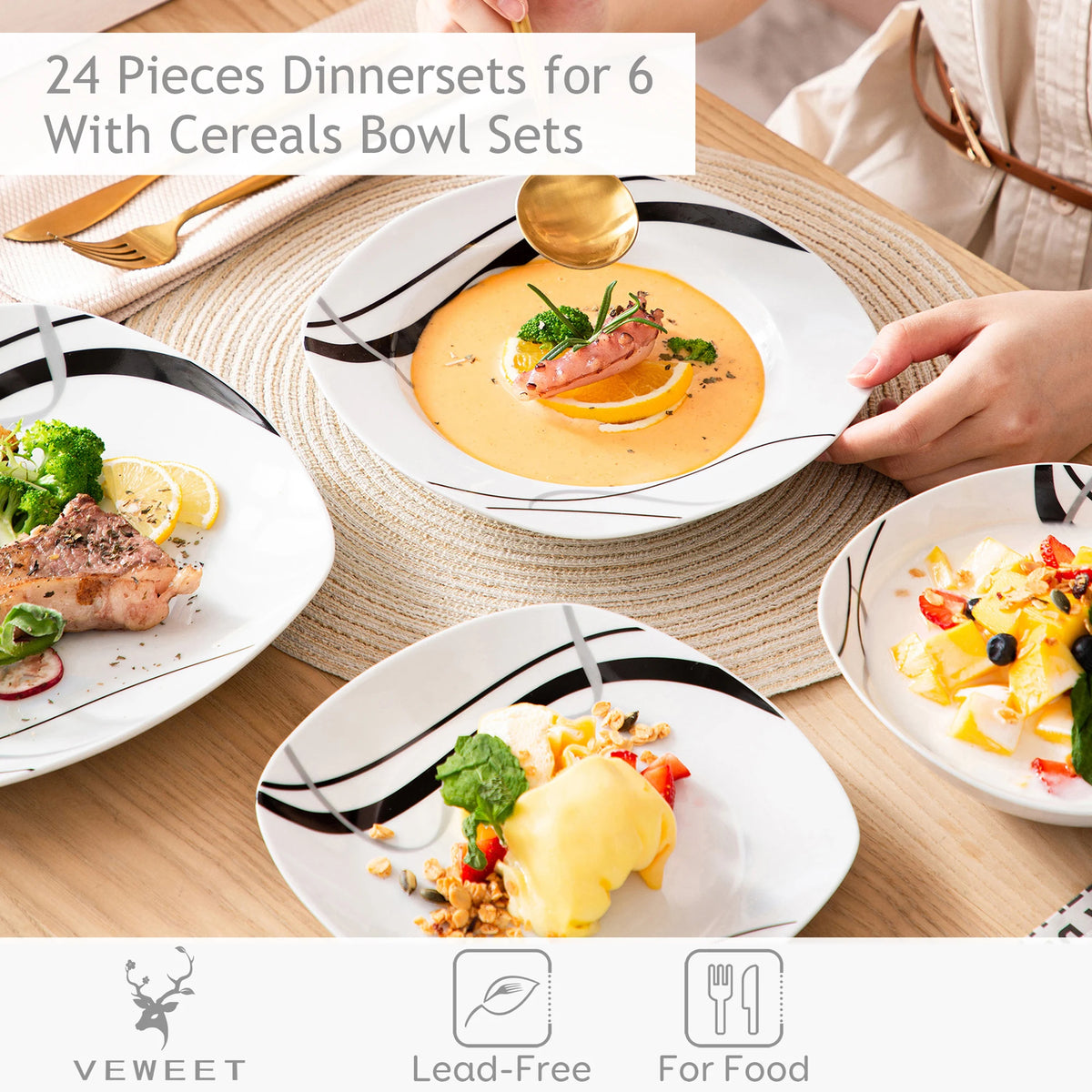 Malacasa Fiona Ceramic Striped Porcelain Dinner Set