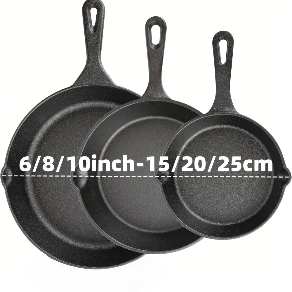 AEDG Cast Iron Skillet Set Three Piece Pre Seasoned Pans