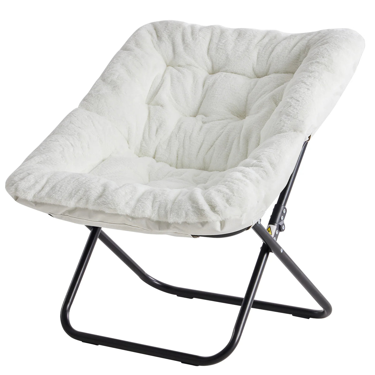 JHK Cozy Saucer Chair With Soft Faux Fur Folding Metal Frame