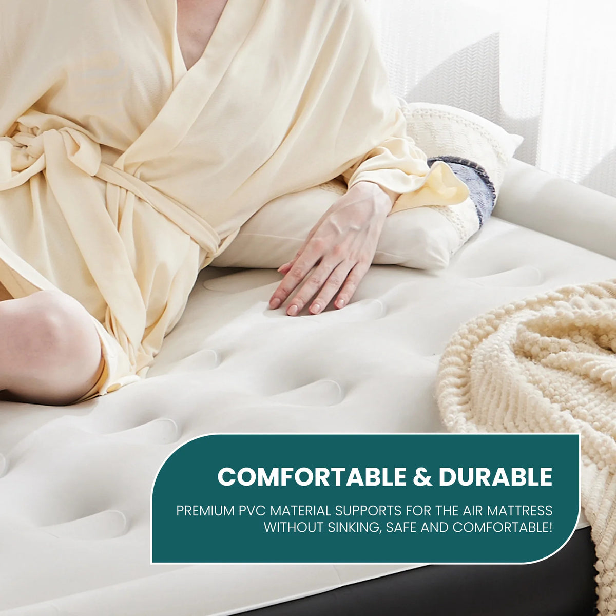 JHK Air Mattress With Non-Slip Bottom For Home And Camping