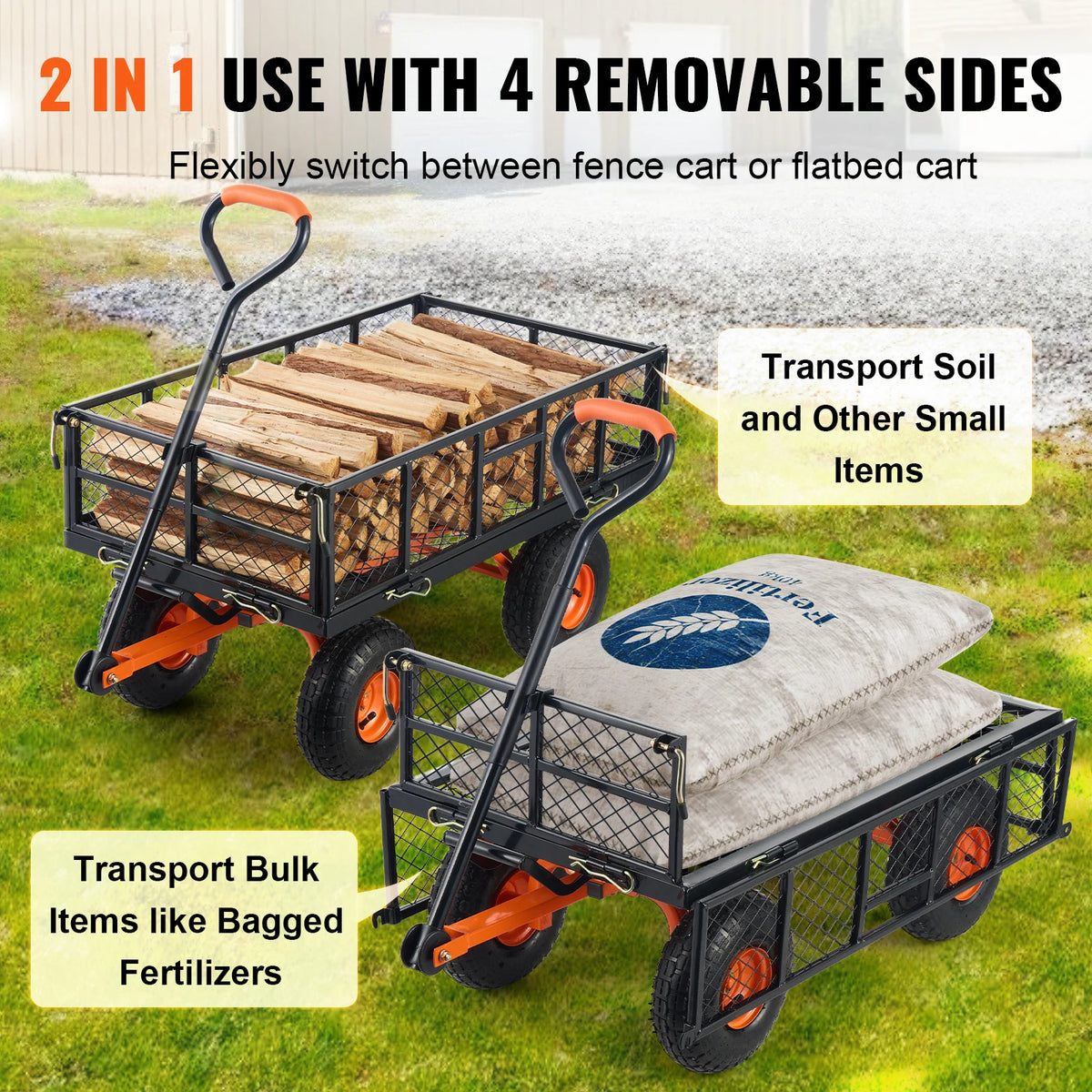 SucceBuy Garden Cart Sturdy Metal Utility Wagon With Dump Capacity