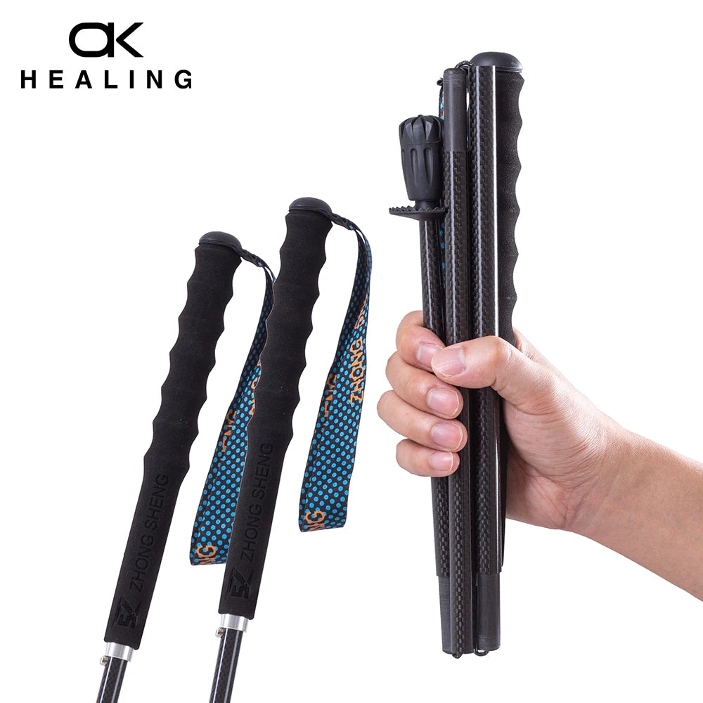 OKHEALING T800 Carbon Fiber Walking Poles Collapsible Telescopic