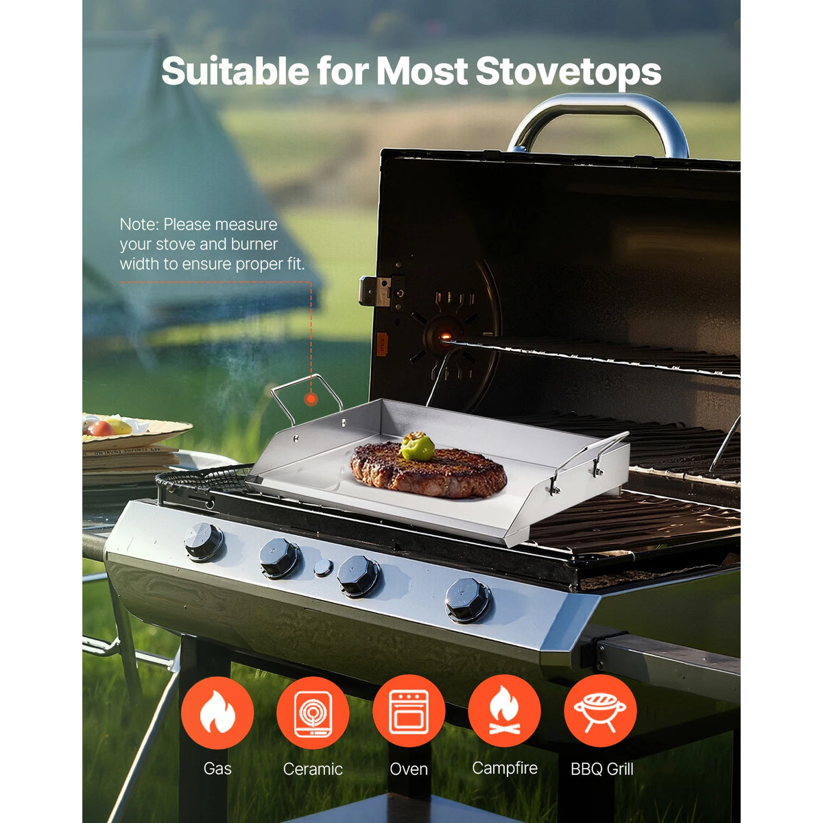 SucceBuy Stainless Steel Griddle Flat Top Rectangular Plate Grill-Top Griddle Pan Gas Grill Griddle for BBQ Portable Cookware