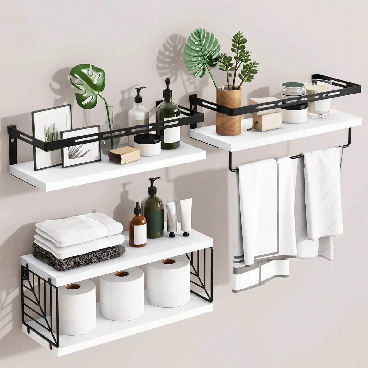 Wall Mounted Bathroom Shelves Over Toilet Rustic Wood With Metal Frame