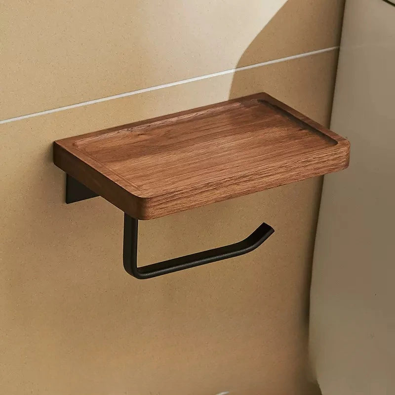 Walnut Wall Mounted Towel Rack And Bath Storage Organizer