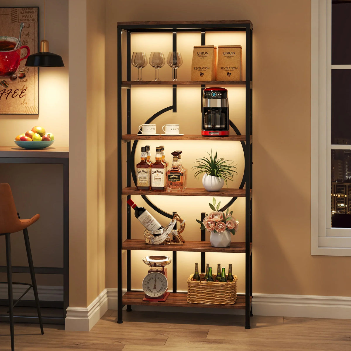 Tribesigns Industrial Bookshelf, Tall Bookcase with Open Shelves, Wood and Metal Display Shelf Storage Shelves