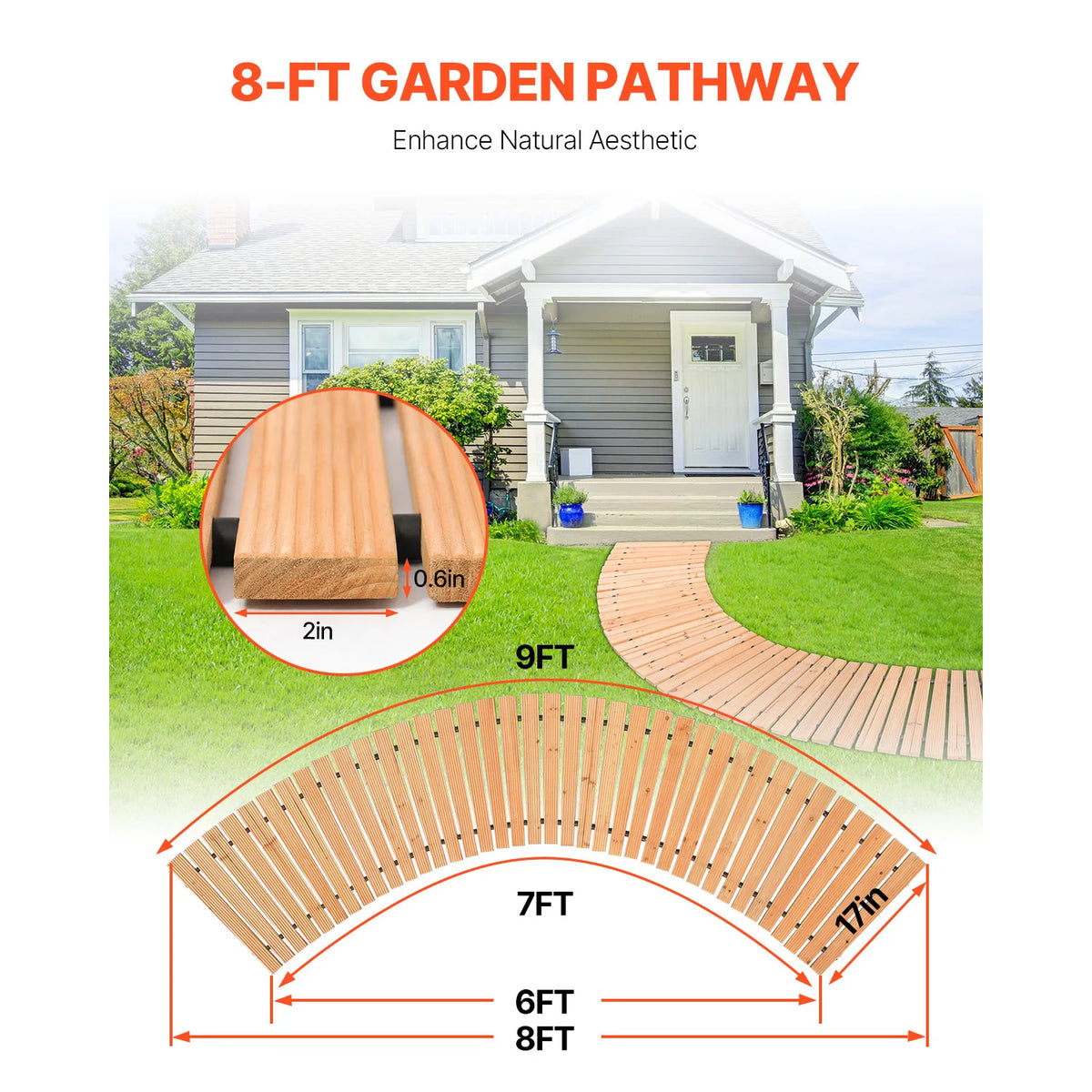 Curved Cedar Garden Pathway Non Slip Roll Out Walkway Backyard