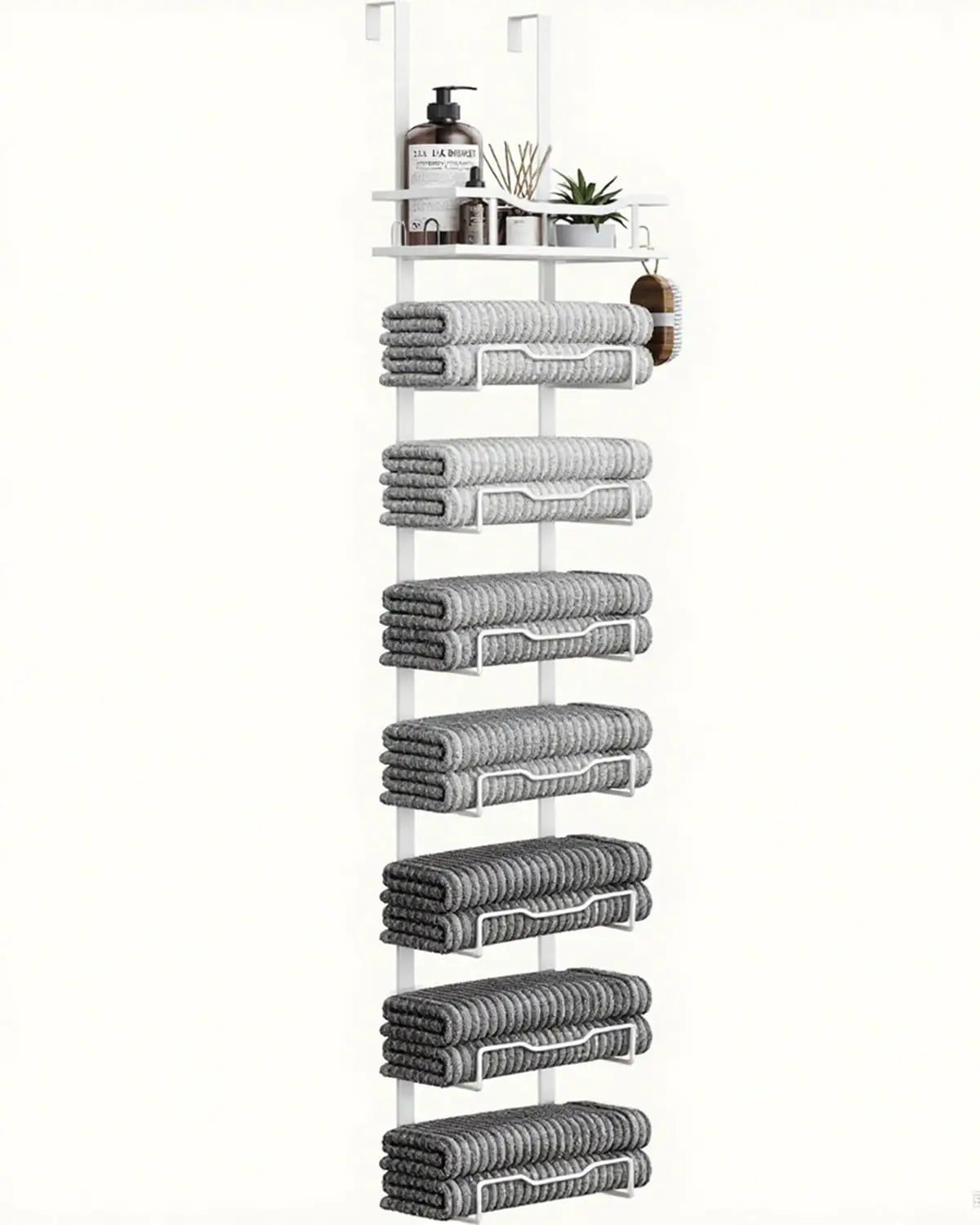 XIUWO 6-Tier No-Drill Over-the-Door Towel Rack for Small Bathrooms