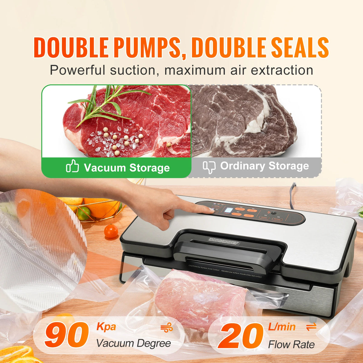 SucceBuy Vacuum Sealer Machine 90KPa 130W With Free TenPcs Bags