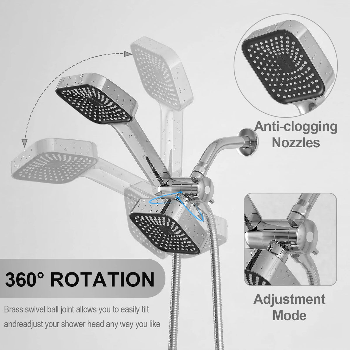 High Flow 2 In 1 Wall Mounted Shower Head Set