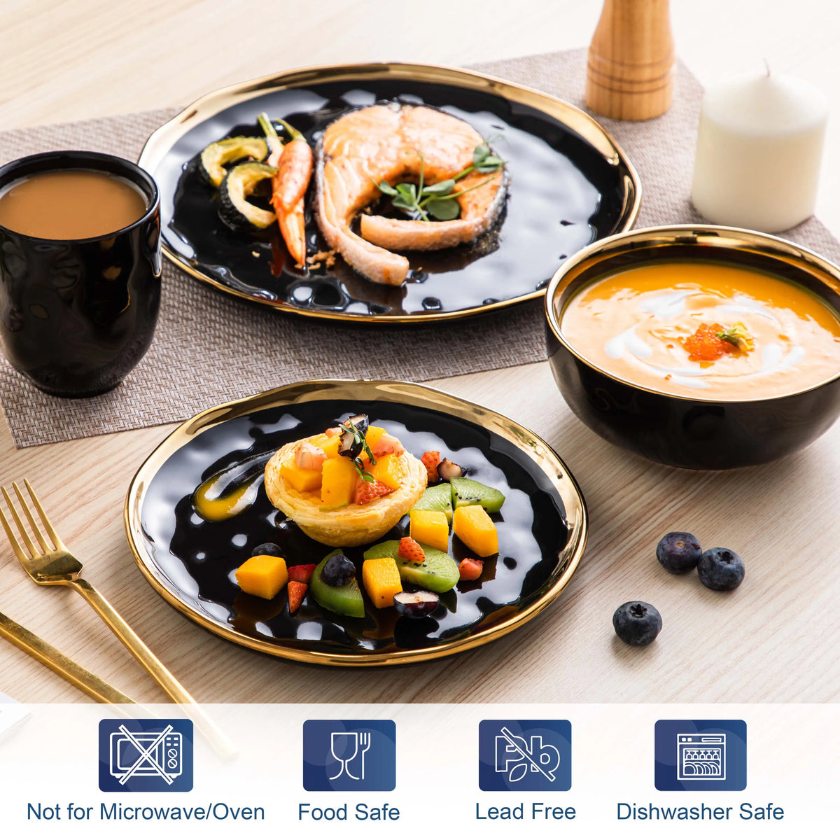 Malacasa Ceramic Dinnerware Set With Gold Trim Tableware