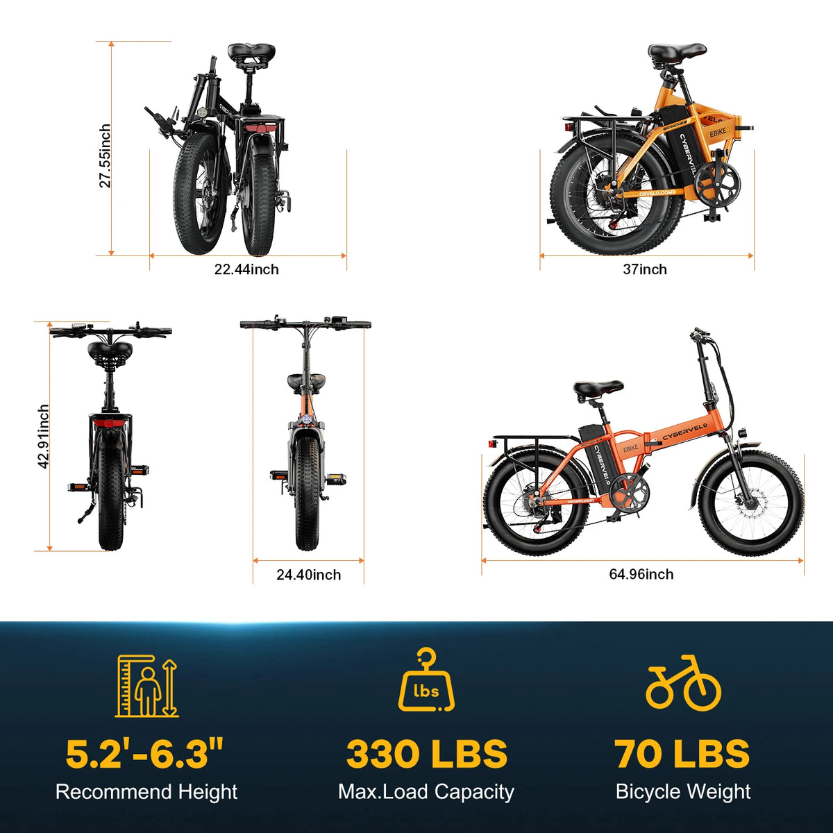 CYBERVELO EK4 Folding 1000W Electric Bike 48V Battery