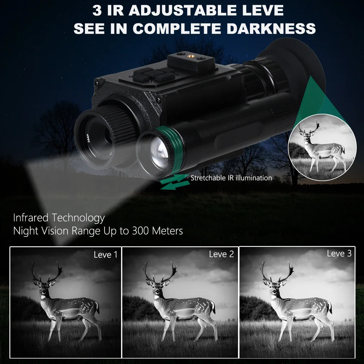 Megaorei HD 1080P Night Vision Monocular 5X Zoom IR 940nm