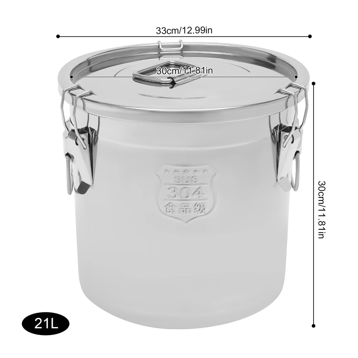 Food Grade Stainless Steel Storage Bucket With Lids Locking Clamps