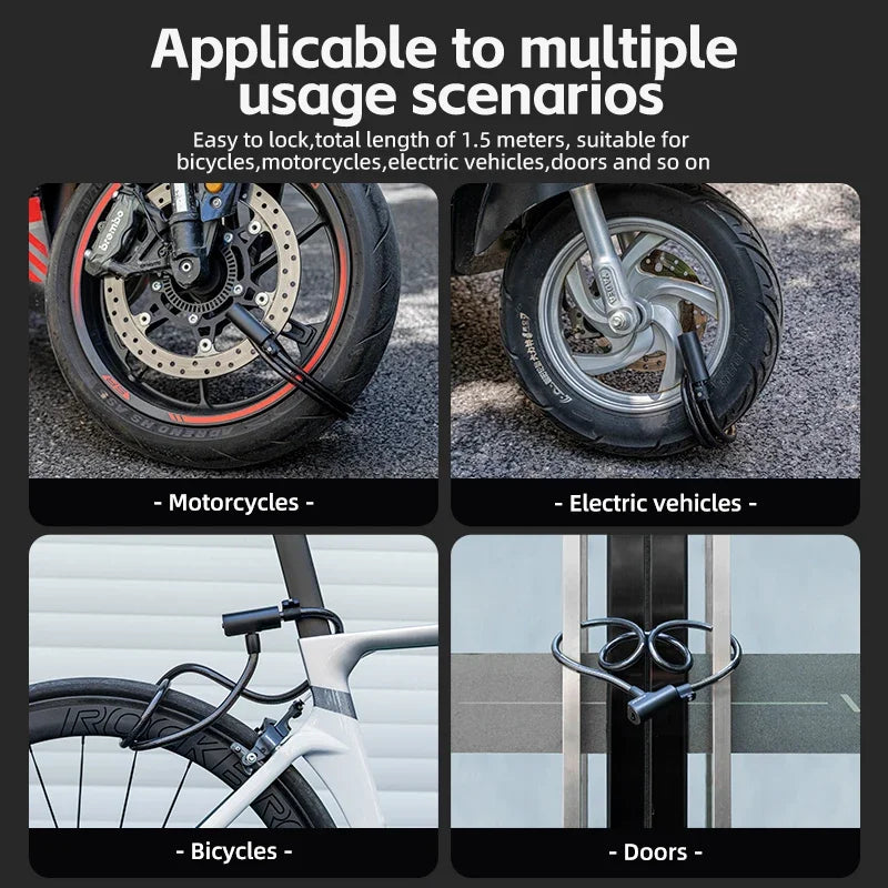 ROCKBROS Portable Anti Theft Cable Lock For Bikes And Scooters