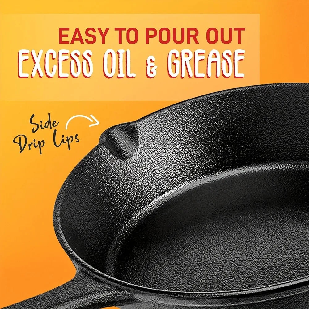 AEDG Cast Iron Skillet Set Three Piece Pre Seasoned Pans
