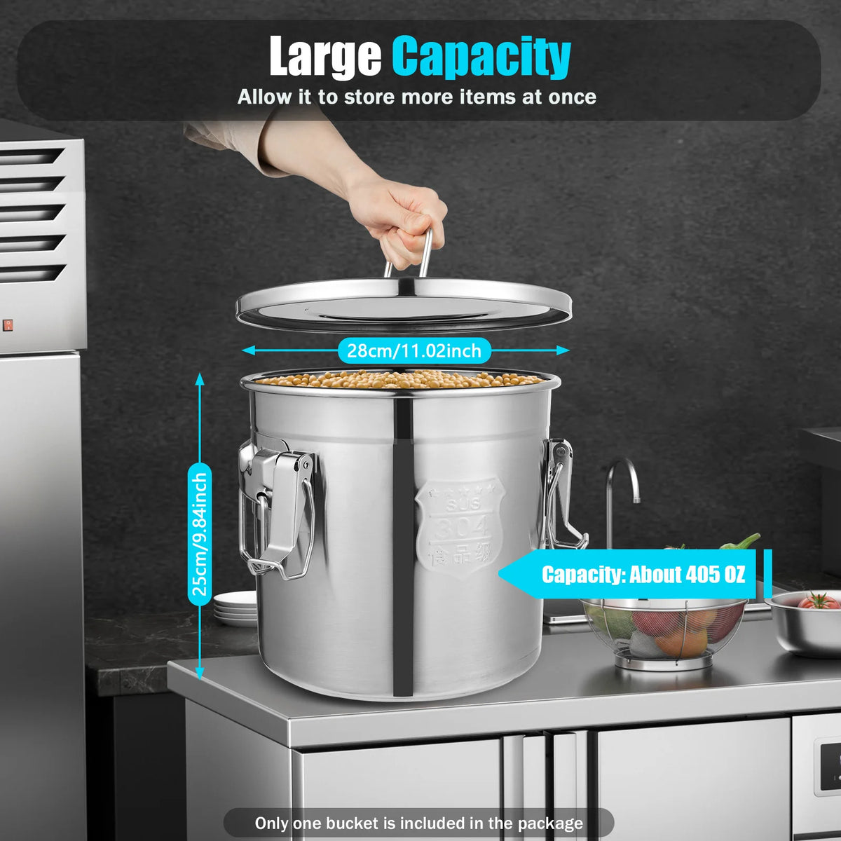 Food Grade Stainless Steel Storage Bucket With Lids Locking Clamps