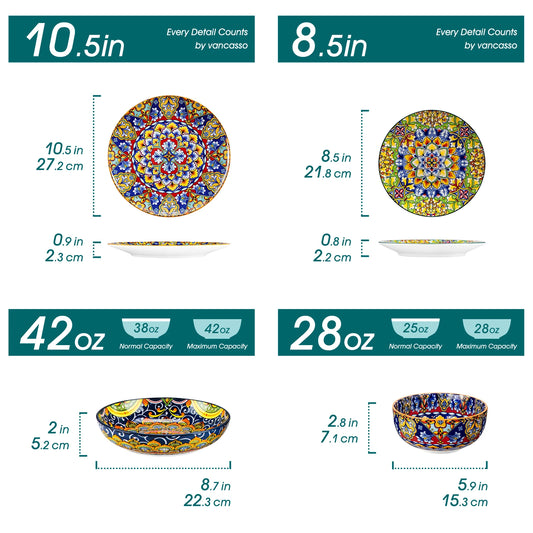 MALACASA 24 Piece Porcelain Dinnerware Set Bohemian Style