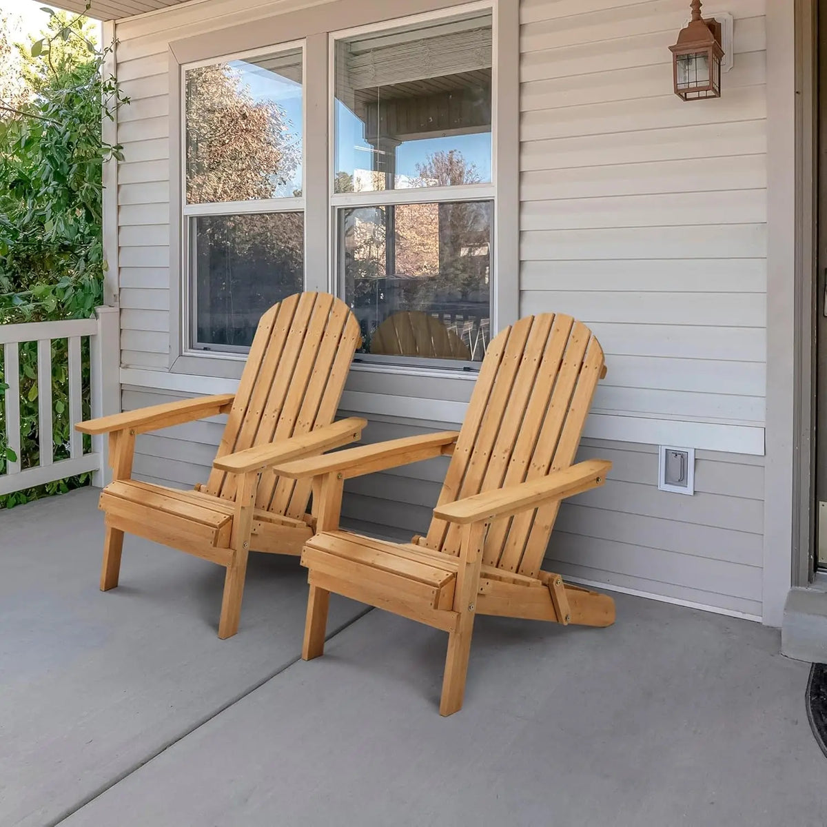 Folding Adirondack Chairs Set of 2 Weather Resistant Fir Wood