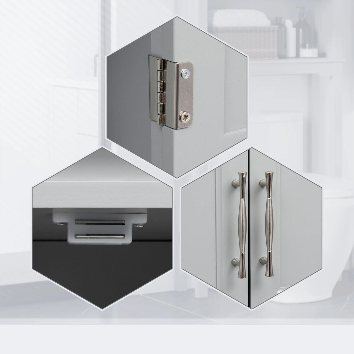 Kleankin Modern over the Toilet Storage Cabinet, Double Door Bathroom Organizer with Inner Adustable Shelf and Open Shelf, Grey
