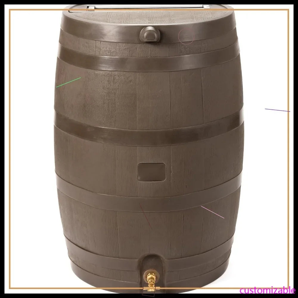Rain Barrel With Brass Spigot And Flat Back Design