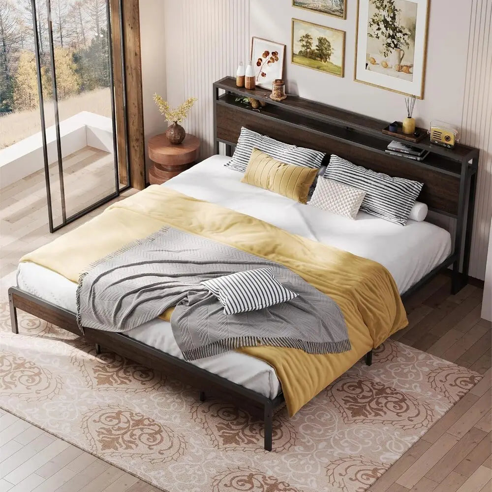 LIKIMIO Bed Frame With Headboard Sturdy Noise Free With Strong Supports