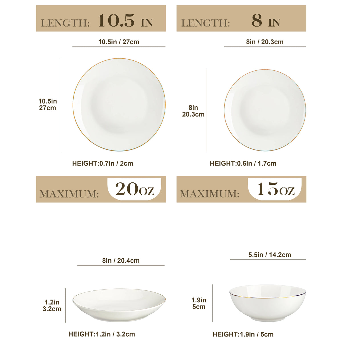 Malacasa Nordic European Bone China Golden Rim Dinnerware Set