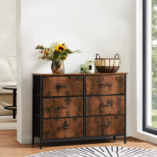 MCQ 6 Drawers Fabric Cabinet Living Room Metal Frame Furniture