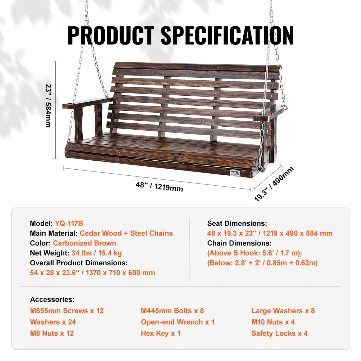 SucceBuy Wooden Porch Swing 5 Ft Strong Load Capacity