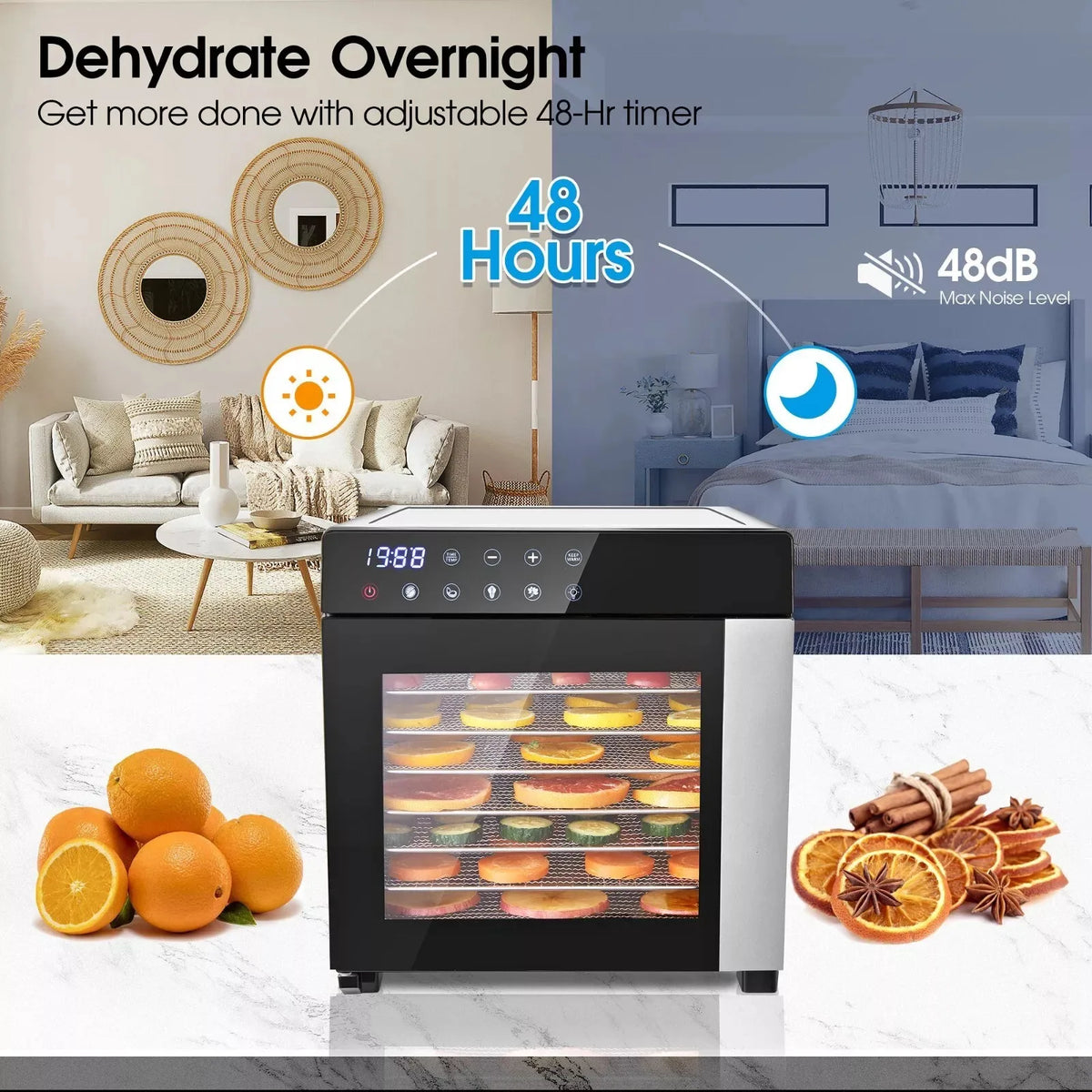 SNDOAS Food Dehydrator 600W With Presets Digital Timer BPA Free