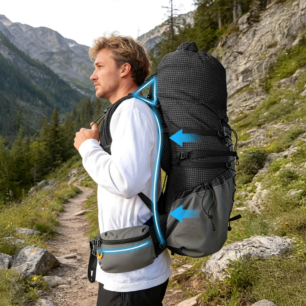 Night Cat Internal Frame Hiking Backpack Roll Top Rain Cover