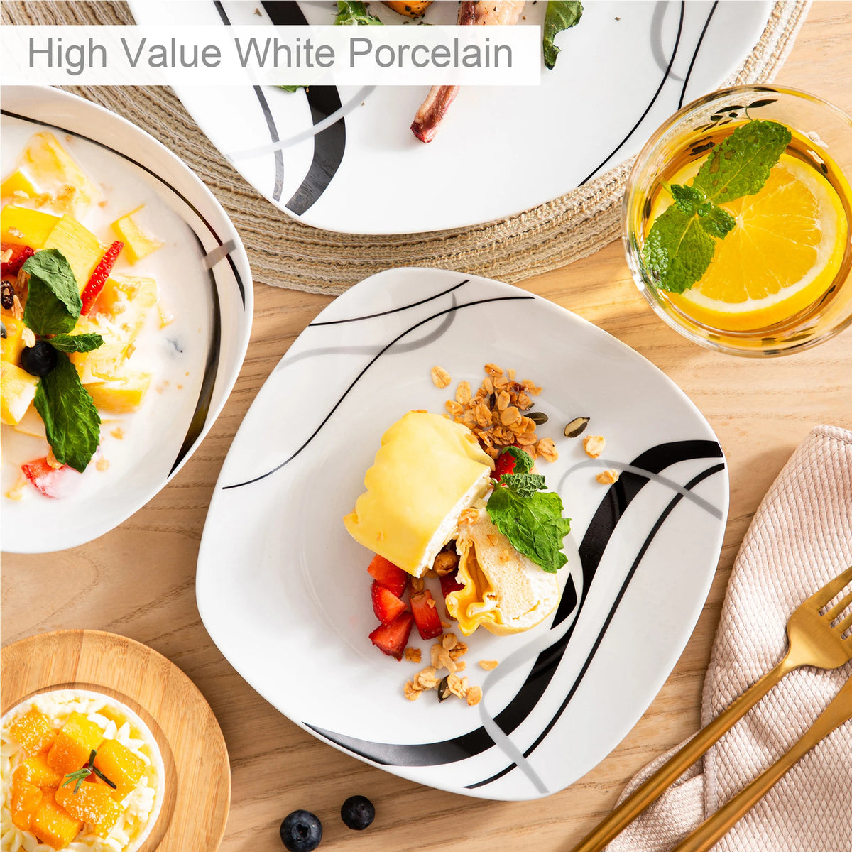 Malacasa Fiona Ceramic Striped Porcelain Dinner Set