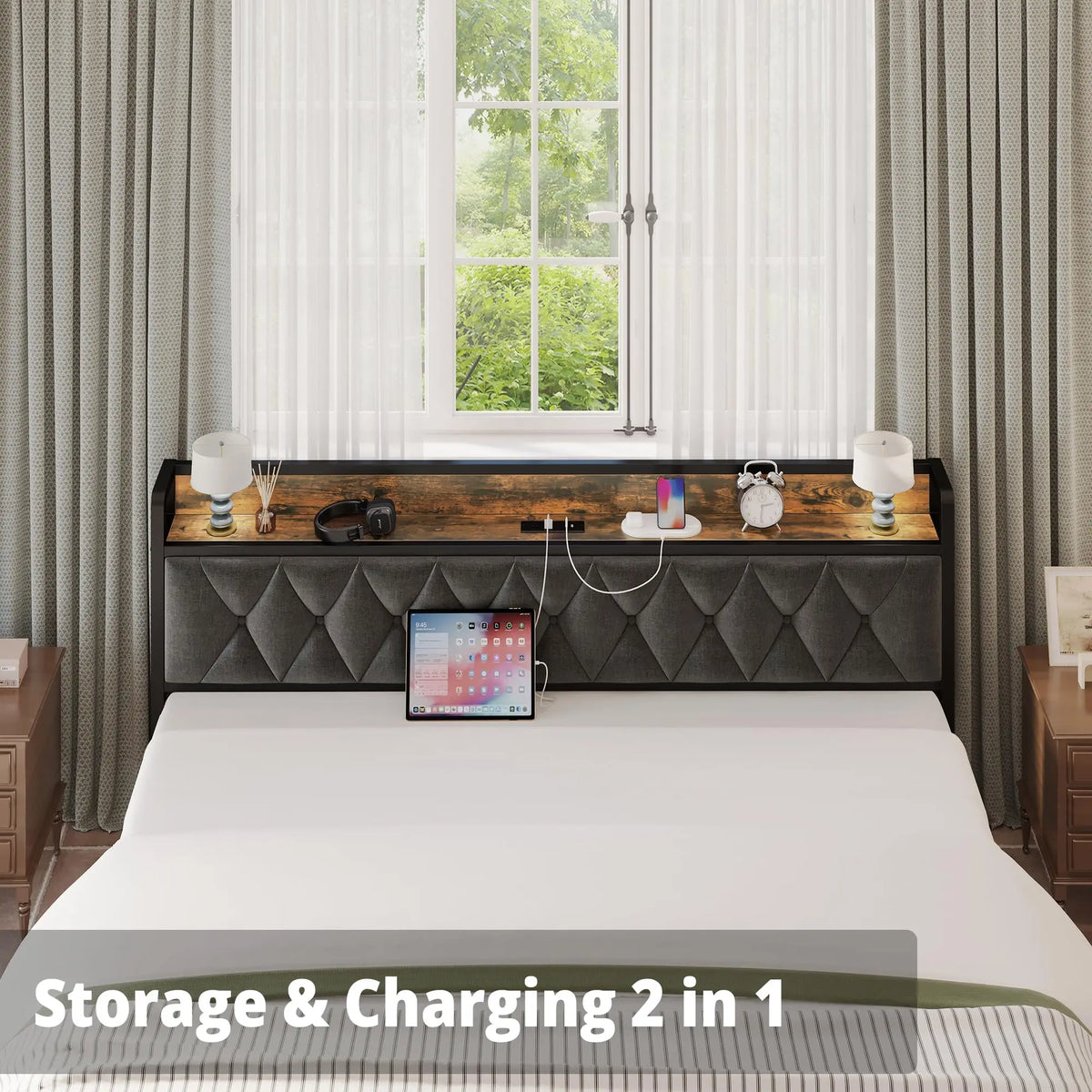 Anctor Bed Frames With Storage Headboard And Outlets No Box Springs