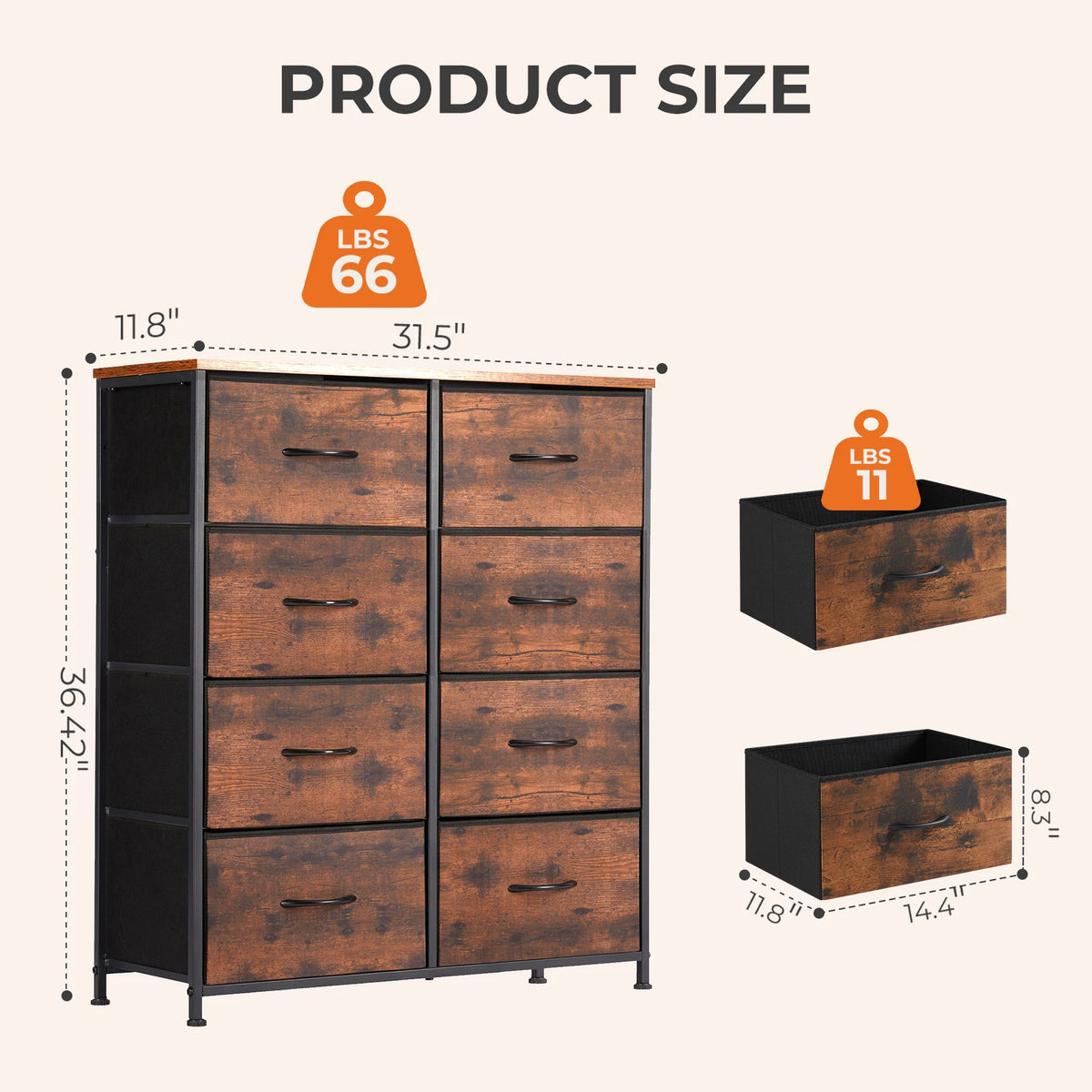 MCQ Fabric 8 Drawer Storage Cabinet Metal Modern Bedroom Nightstand
