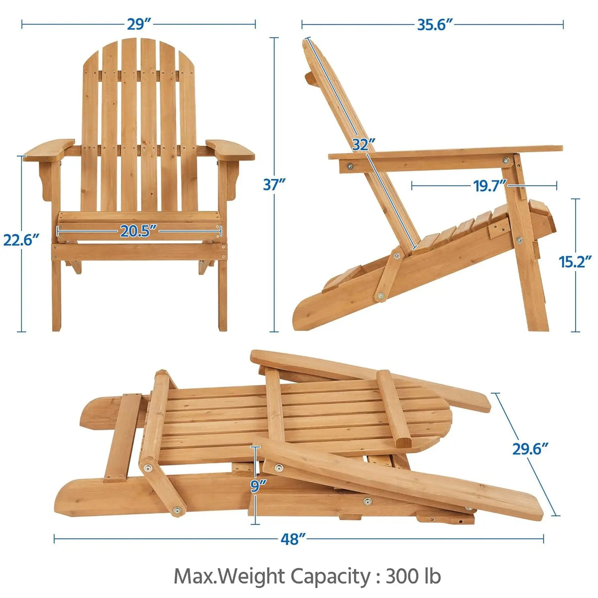 Folding Adirondack Chairs Set of 2 Weather Resistant Fir Wood