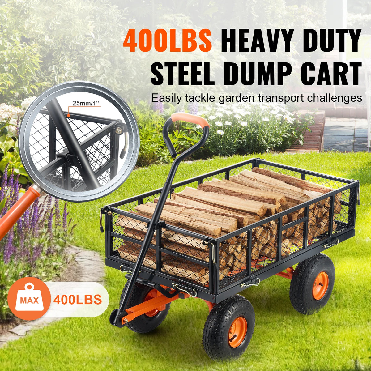 SucceBuy Garden Cart Sturdy Metal Utility Wagon With Dump Capacity