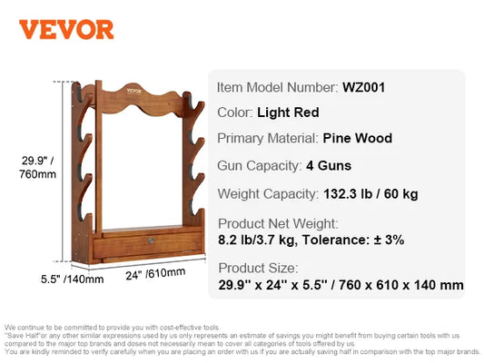 SucceBuy Wood Gun Rack Wall Mount Holds 5 Guns With Soft Padding
