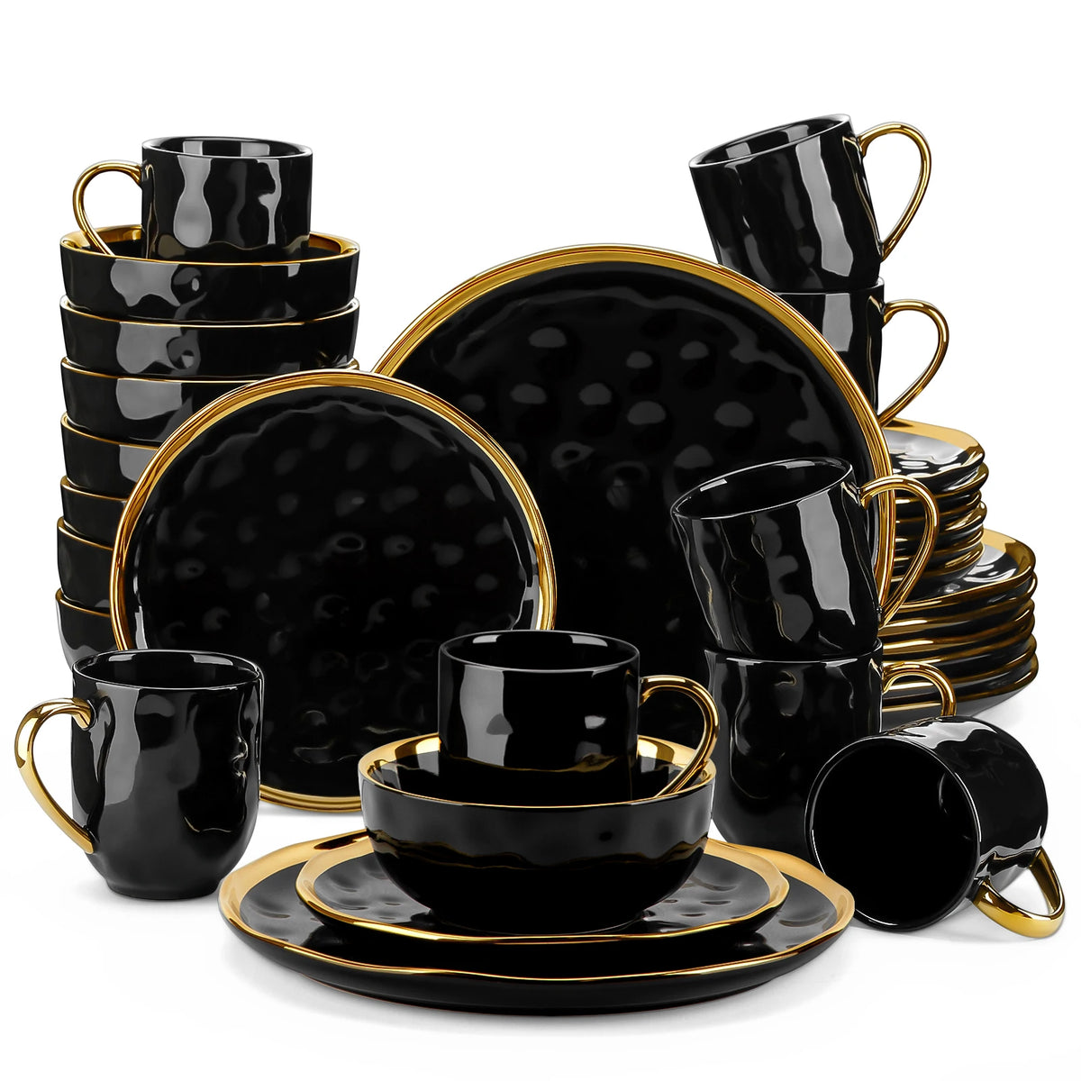 Malacasa Ceramic Dinnerware Set With Gold Trim Tableware