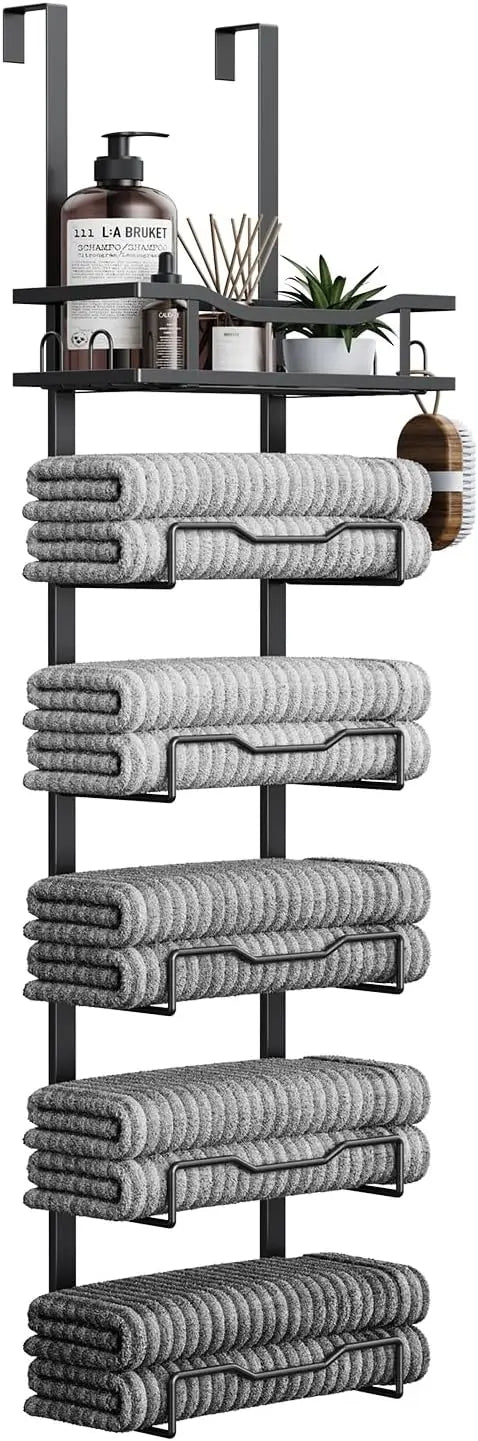 XIUWO 6-Tier No-Drill Over-the-Door Towel Rack for Small Bathrooms