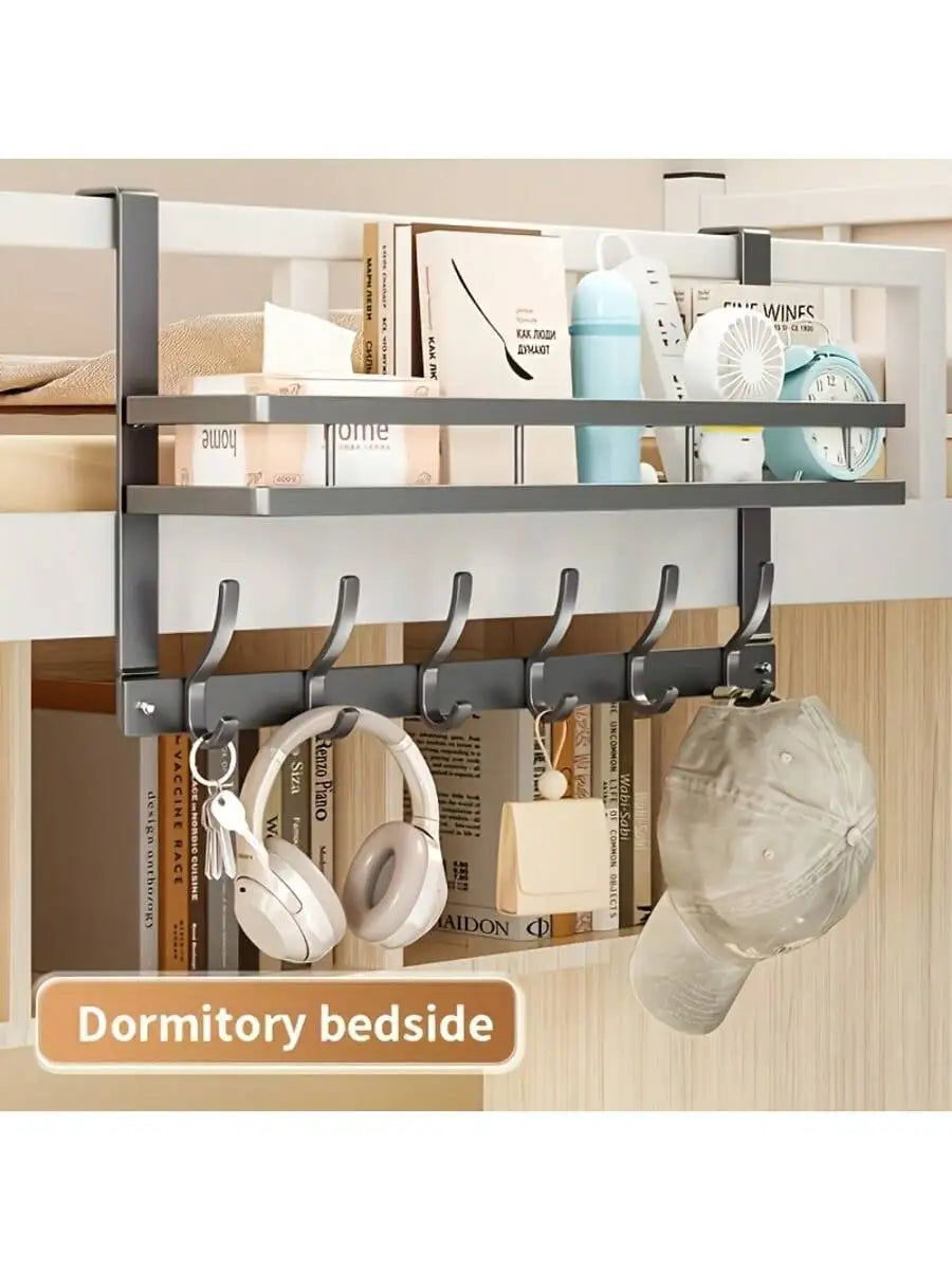 Over the Door Hook Rack With Storage Shelf And Six Hooks