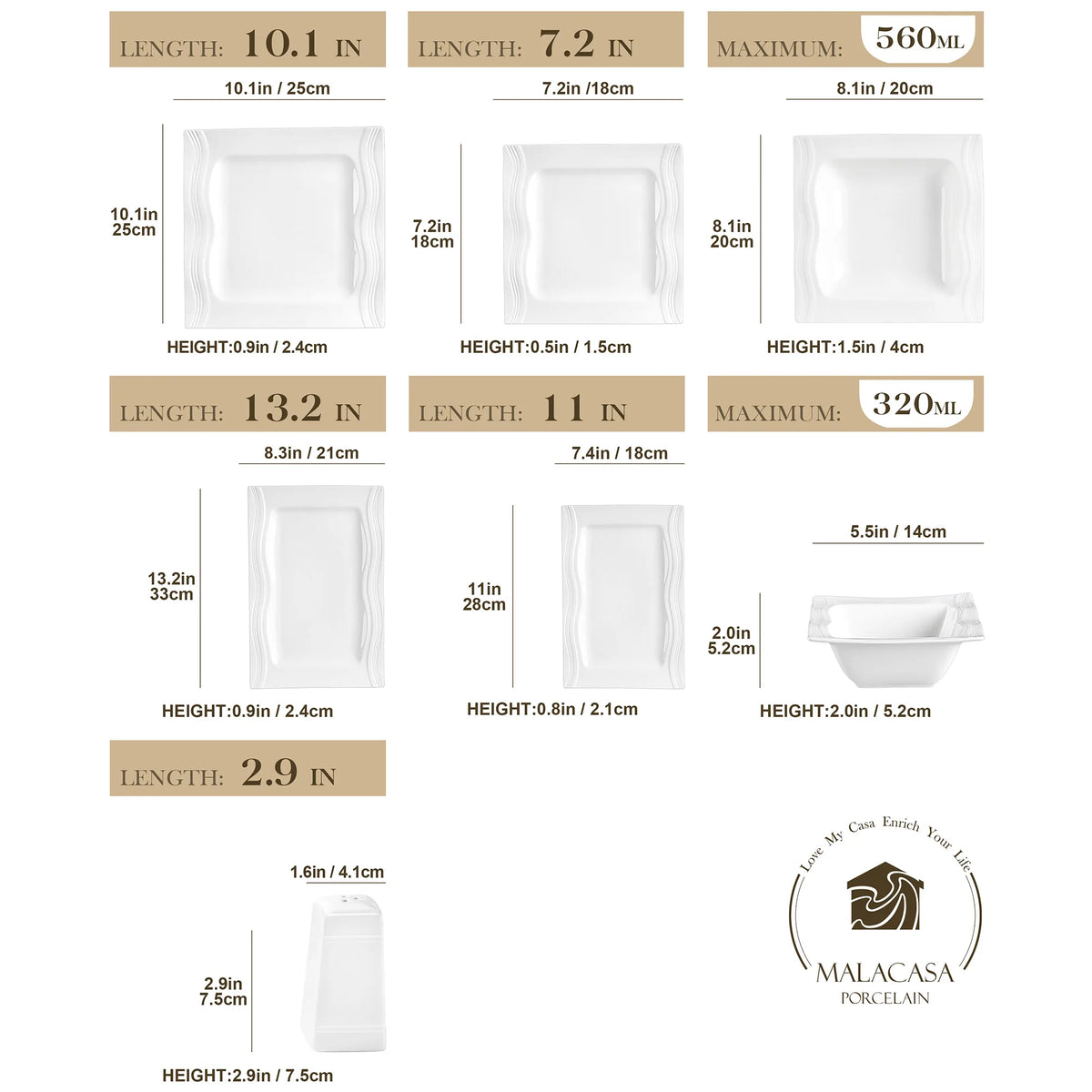Malacasa Square Porcelain Dinnerware Set Plates And Bowls