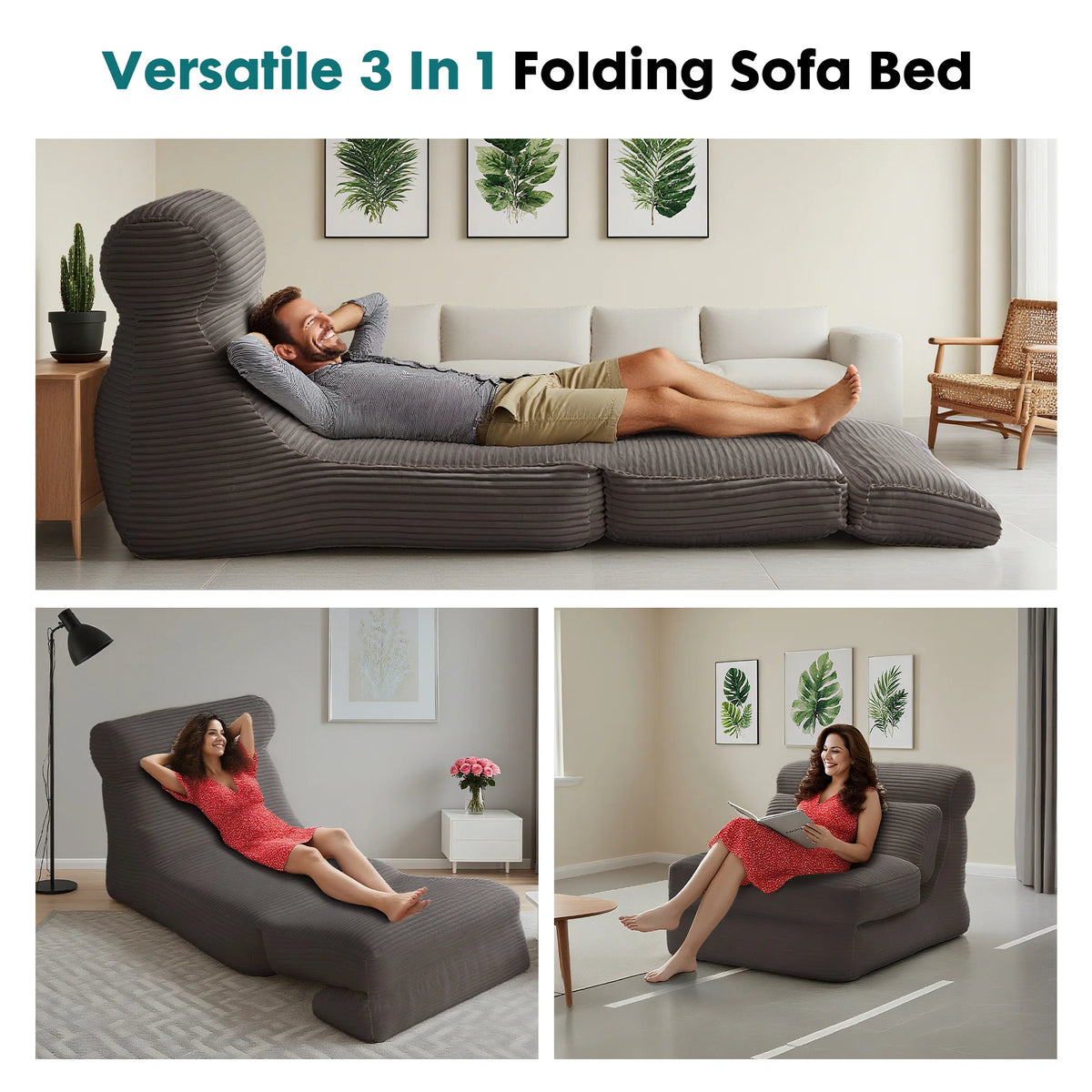 JHK Ergonomic Folding Sofa Bed With Corduroy Lumbar Support Convertible
