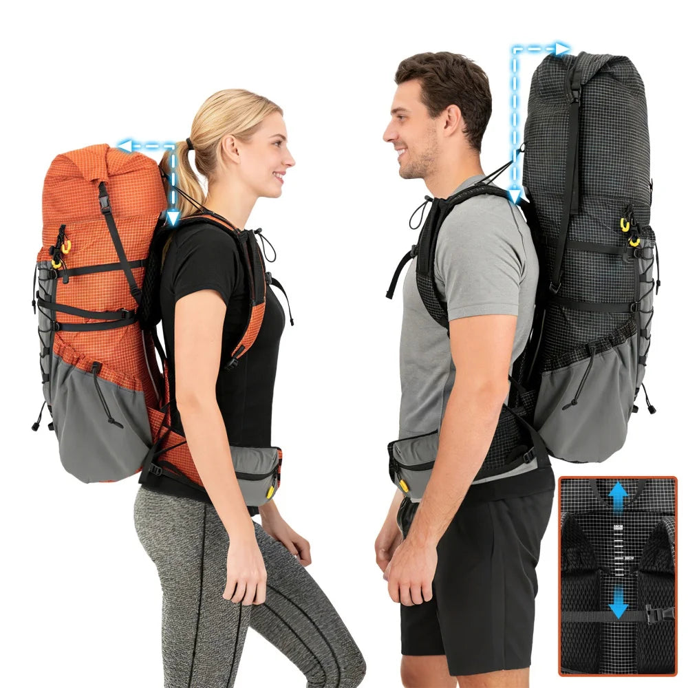 Night Cat Internal Frame Hiking Backpack Roll Top Rain Cover
