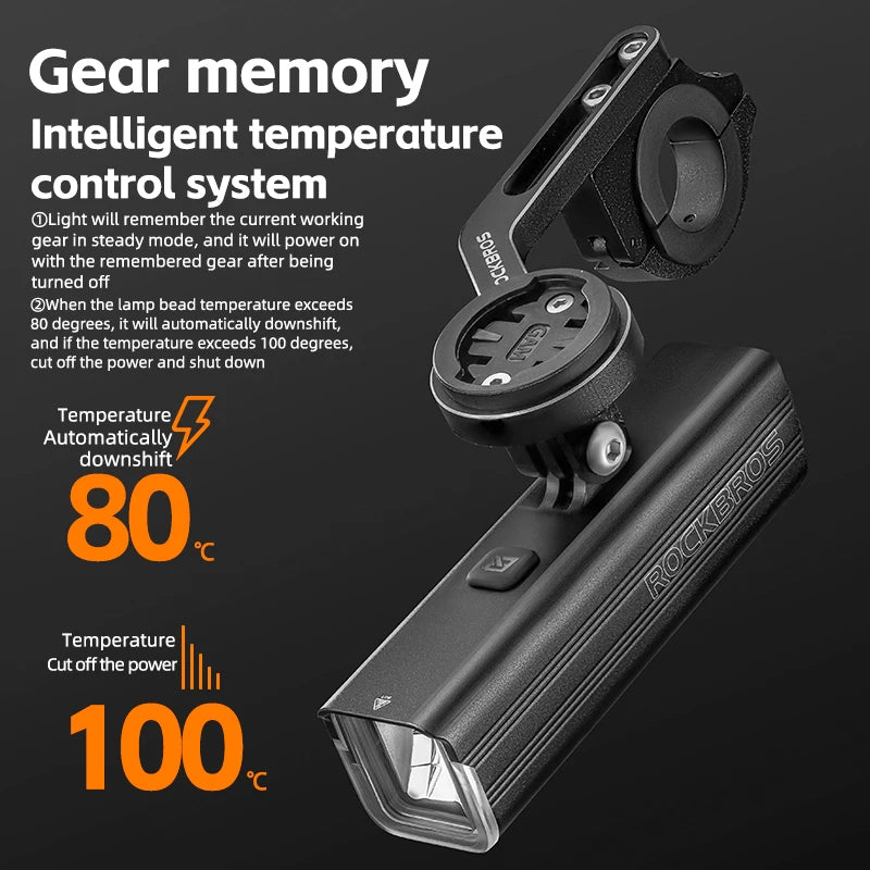 Rockbros 1500LM Aluminum Alloy Rechargeable Bicycle Front LED Headlight