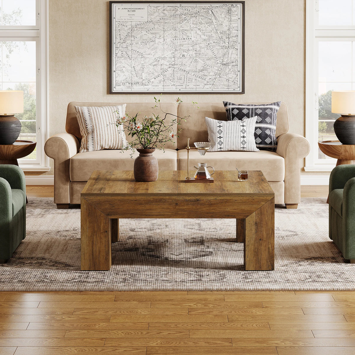 Tribesigns 39.4-Inch Square Coffee Table for Living Room, Farmhouse All MDF Accent Center Cocktail Table with Sturdy Wooden Legs