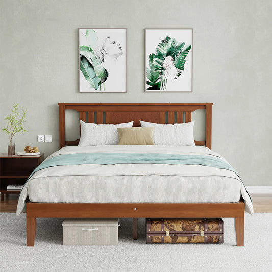 MCQ Wood Bed Frame Platform Bed with Headboard Sturdy Solid Wood Slat Support Up to 800 lbs No Box Spring Needed Easy Assembly Noise Free Suitable for Bedroom Furniture